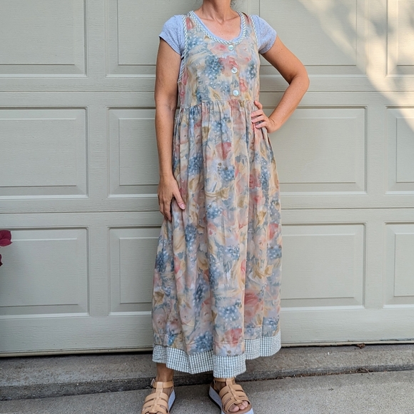 flowy rayon VINTAGE MAXI DRESS jumper S - Picture 3 of 8